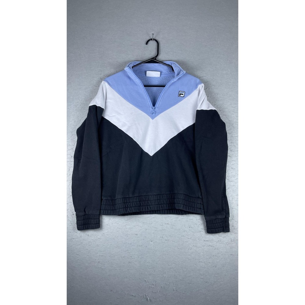 Fila Sweatshirt Womens Small Black‎ White Blue Colorblock Quarter Zip Pullover